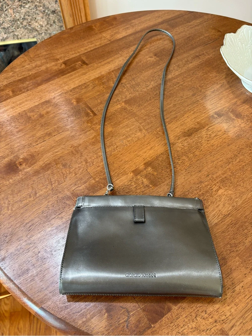 Giorgio Armani Metallic Pewter Leather Crossbody Bag